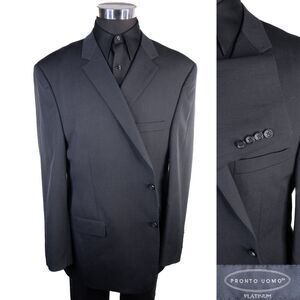 Pronto Uomo 2-Buttn Platinum Charcoal Blazer Wool Sport Coat Suit Jacket Sz 50L